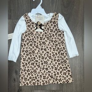 Leopard-Print Pinafore Dress with White Ribbed Top